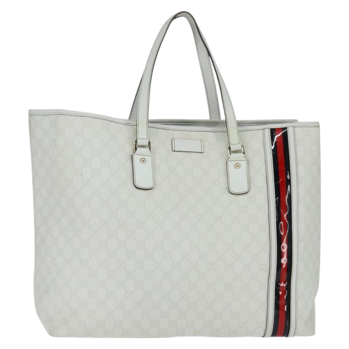 Gucci Gg Supreme Sherry Line Tote Bag Pvc Leather Red White Navy Auth Bs30498